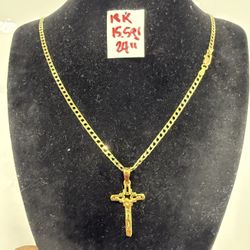 18K Solid Gold Chain and Pendant 15.5Gr 24 Inches Long 