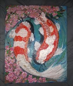 Hand painted koi fish painting