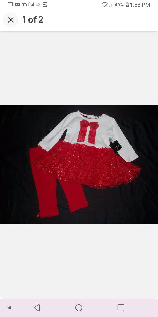 NWT Girls 6-9 Months Christmas Dress and Leggings White Red Tutu Skirt Outfit