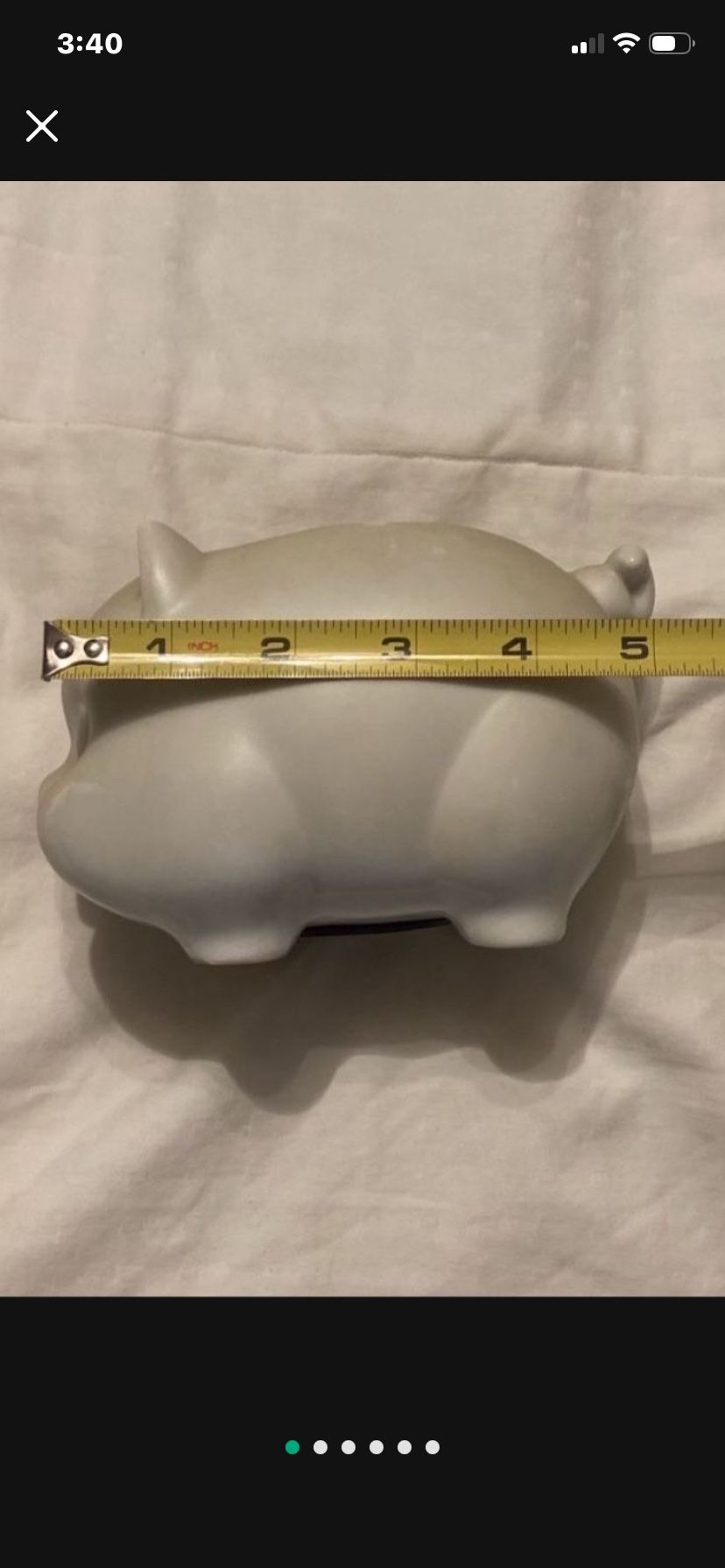 Vintage White Ceramic Piggy Bank Complete