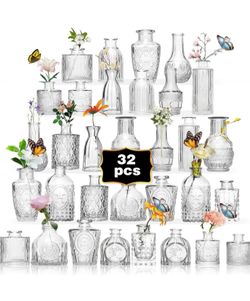 32 PCS Clear Glass Mini Vintage Bud Vases for Flowers