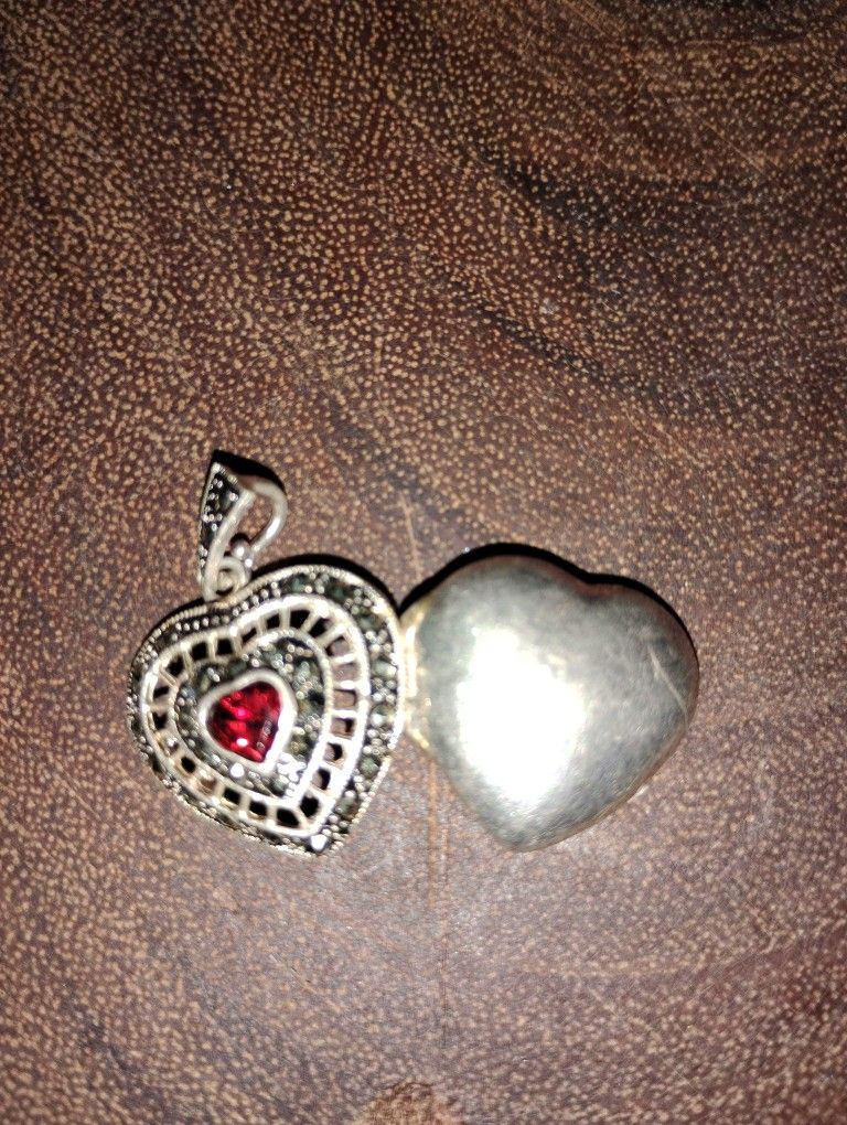 Sterling Silver Heart Locket White And Red Rhinestone Jewelry Necklace Women Accessories Fashion