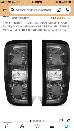DNA MOTORING TL-ZTL-002-BKSM Pair of OE Style Tail Lights Compatible with 14-18 Silverado 1500/15- 19 Silverado 2500 HD 3500 HD,Black/Smoked Lens