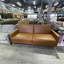 Camel Faux Leather Futon Sofa