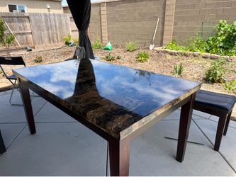 Modern Brown Faux-Marble Dining Table – High-Gloss Finish!