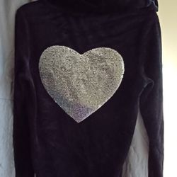 NEW Junior size Medium Black Velour Zip Up Hoodie JACKET 