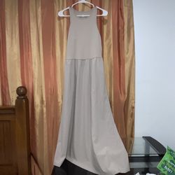 Brand New Lou & Grey Beige Solid Round Neck Sleeveless Maxi Dress Open Back Pockets, M