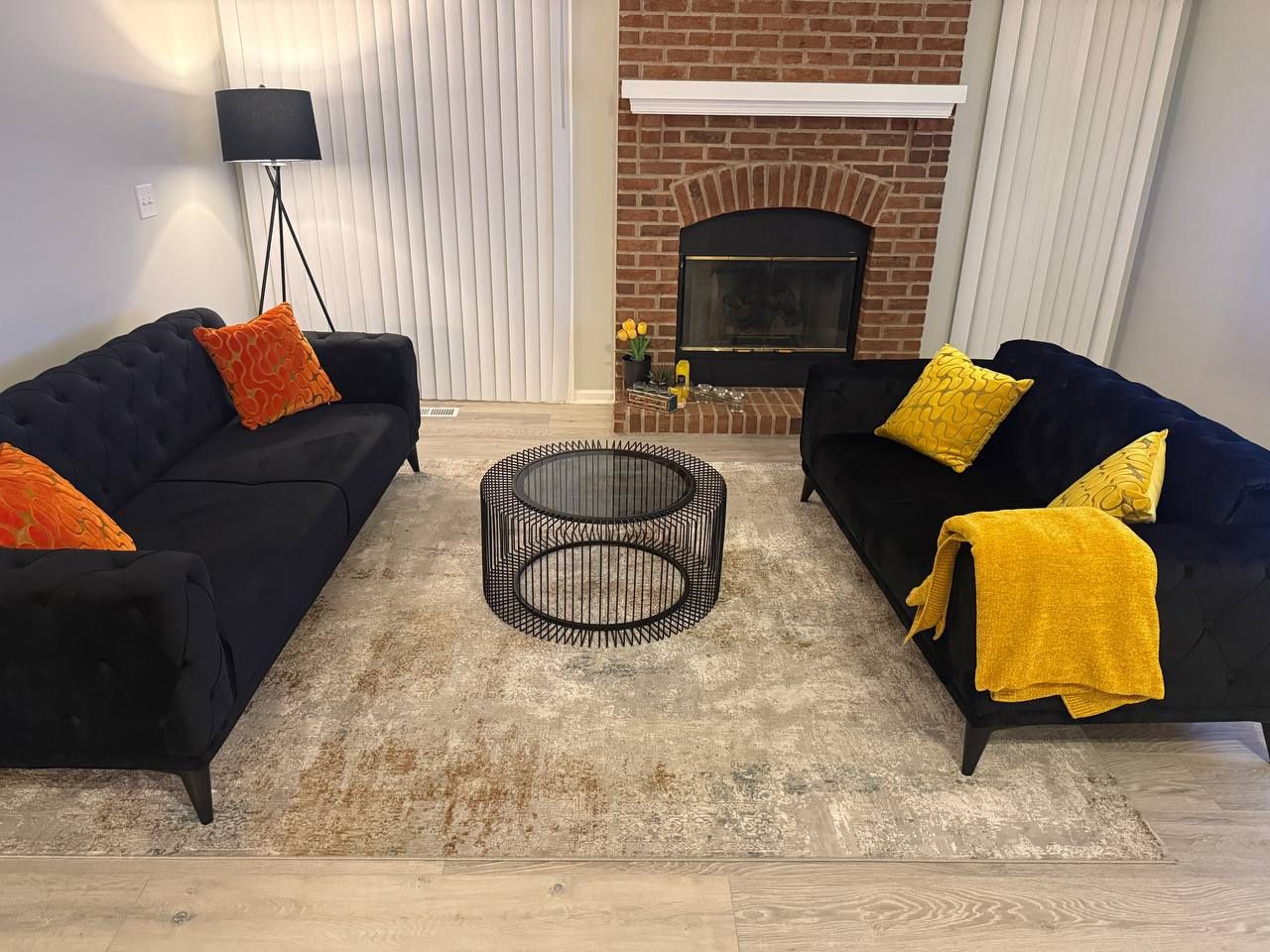 Black Velvet Sleeper Sofa Set — Includes Table & Lamp