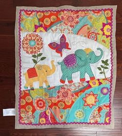 Levtex BOHO Padded Baby Blanket Elephant Butterfly Flowers 36”x45” just $10