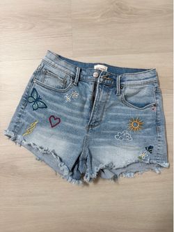 Driftwood Goldie Embroidered Light Wash Denim Shorts - Blue - 26