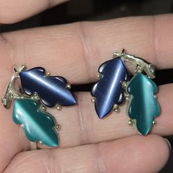 Blue & Green Screw On Earrings