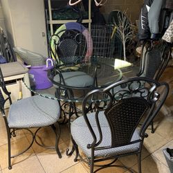Wrought Iron Glass Top Table And 4 Chairs 