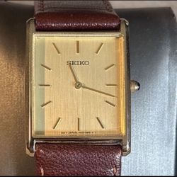 Seiko Tank Mens Vintage Watch Gold Dial Gold Plated 7N00-0AZ0 Leather