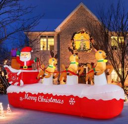 Inflatable Santa Sleigh with Reindeer Christmas Decoration