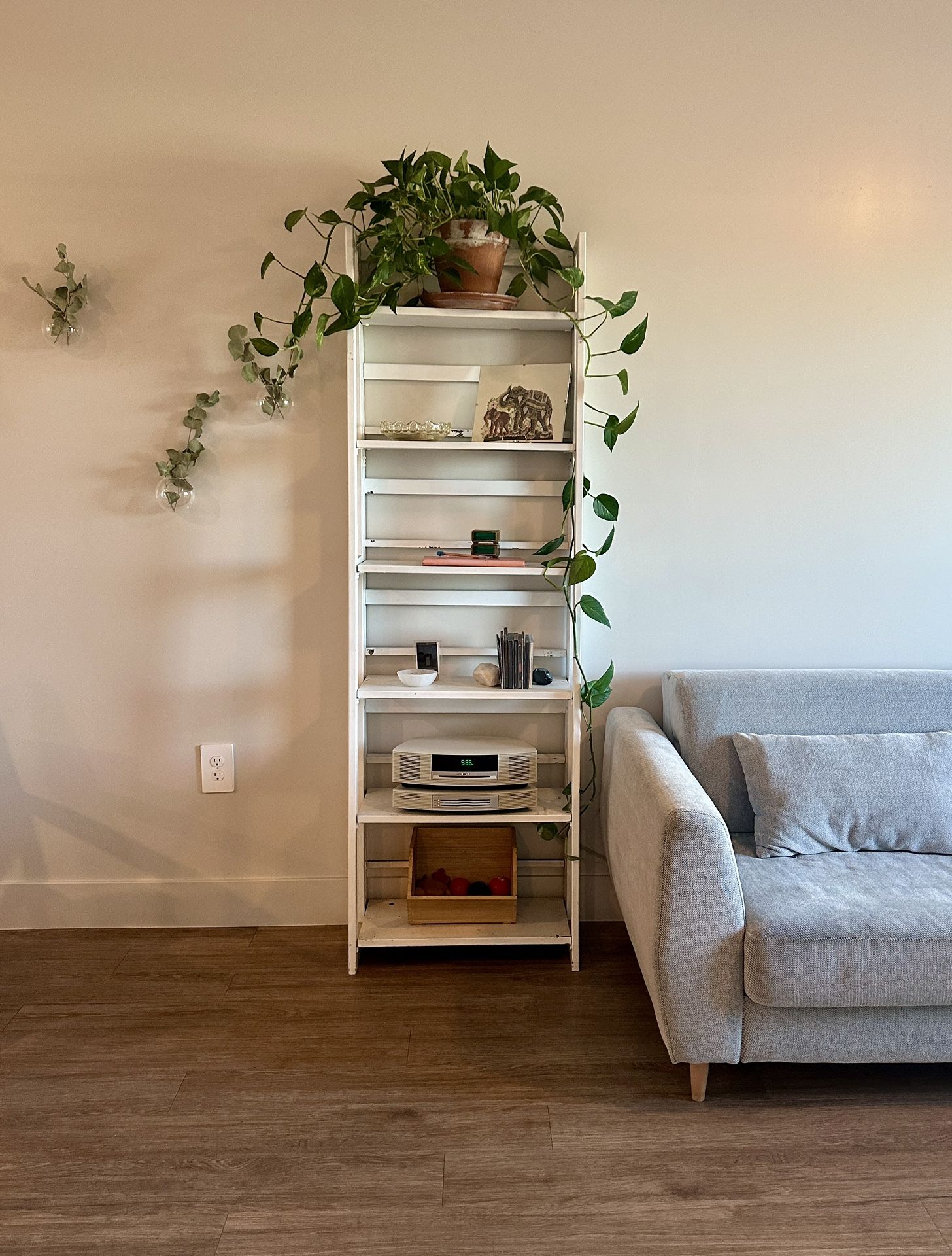 Collapsible Distressed White Tiered Ladder Shelf
