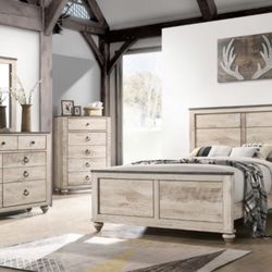 5 Piece Washed Walnut Bedroom Set In Queen Or King Size