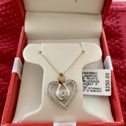 Diamond & 10K Gold & Sterling Silver Heart Shaped Necklace 