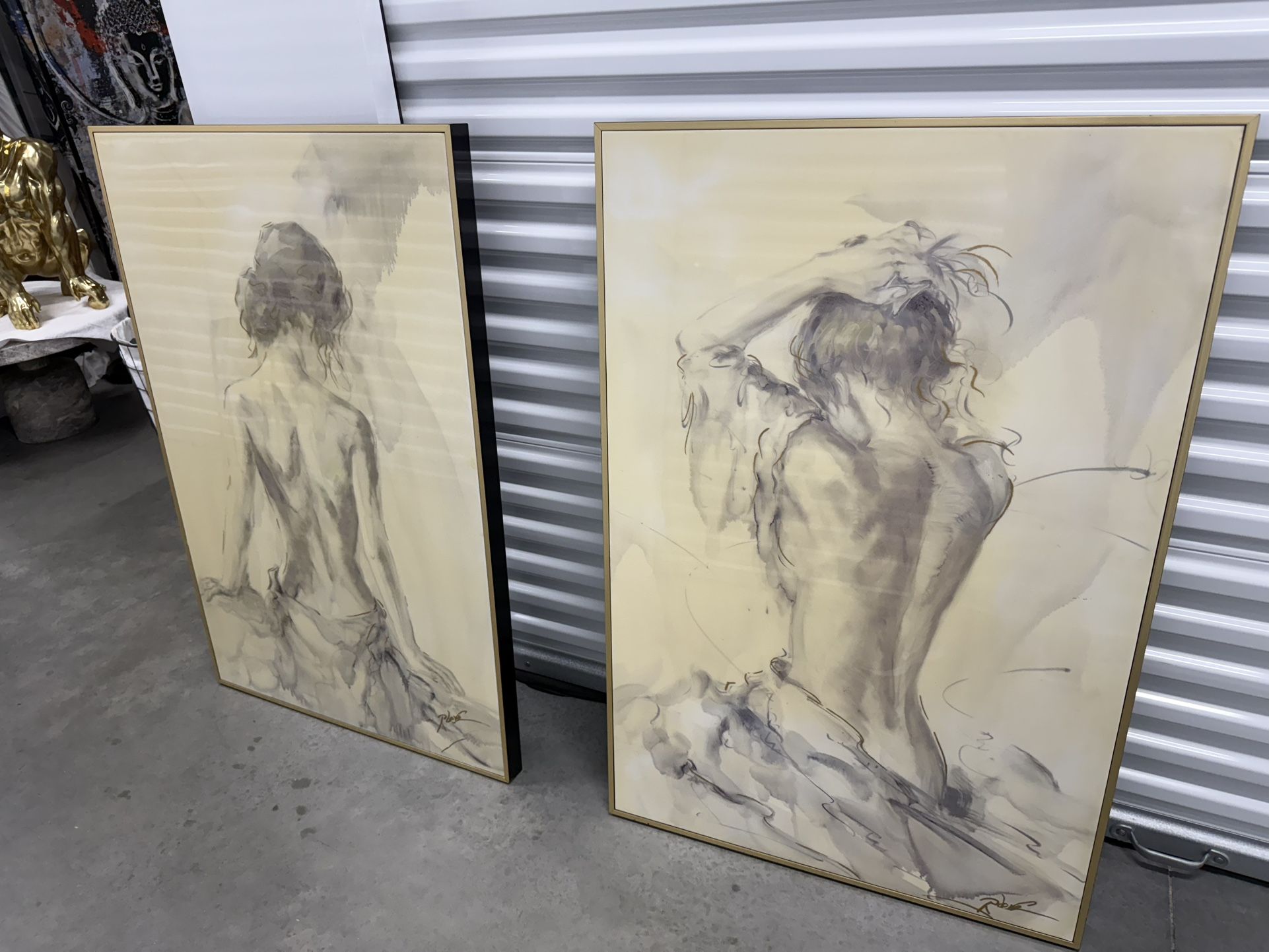 Benjara Tia 33 x 49 Hanging Wall Art Portrait Set of 2, Gray Feminine Figure Sketch