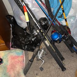 8 Fishing pole rods and reels