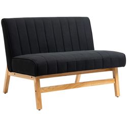 42" Loveseat Sofa with Rubber Wood Legs, Space-Saving Upholstered Couch, Small 2 Seater Sofa - Black