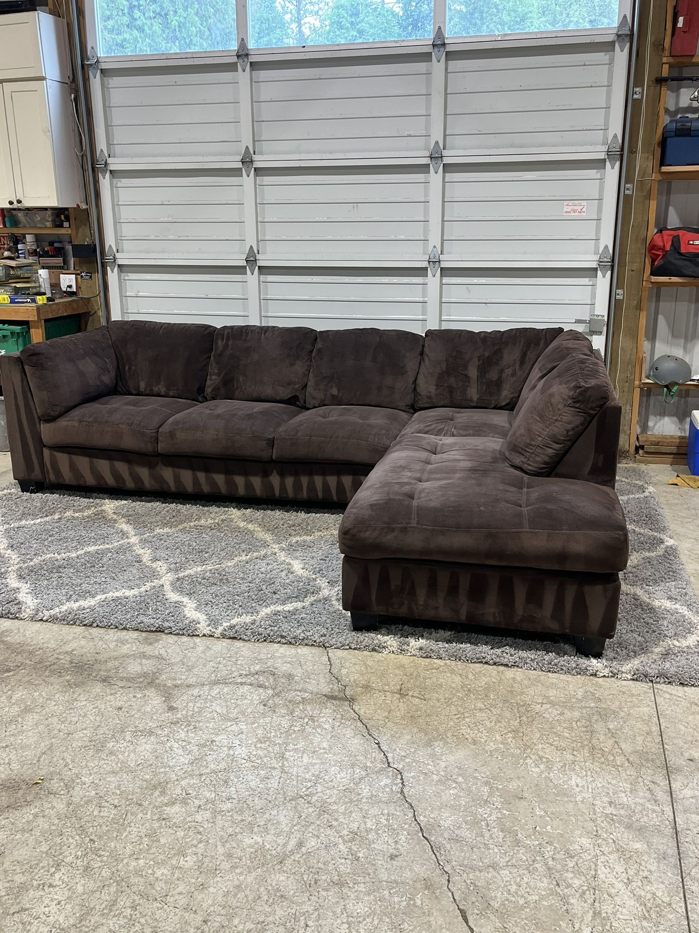 Plush brown sectional couch