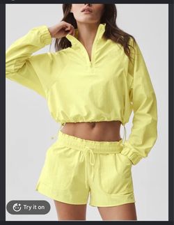Yellow Cropped Half-Zip Pullover and Shorts Set
