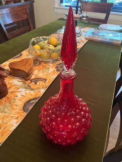 Lenox Red Hobnail Art Glass Decanter
