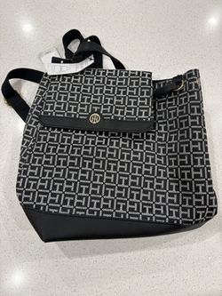 Tommy Hilfiger Large Black Jacquard Backpack with Detachable Card Holder