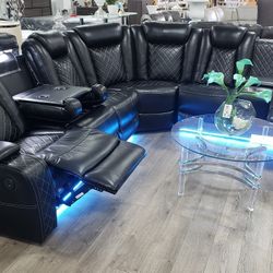Limited time offer Black leather AC powered sectional recliner