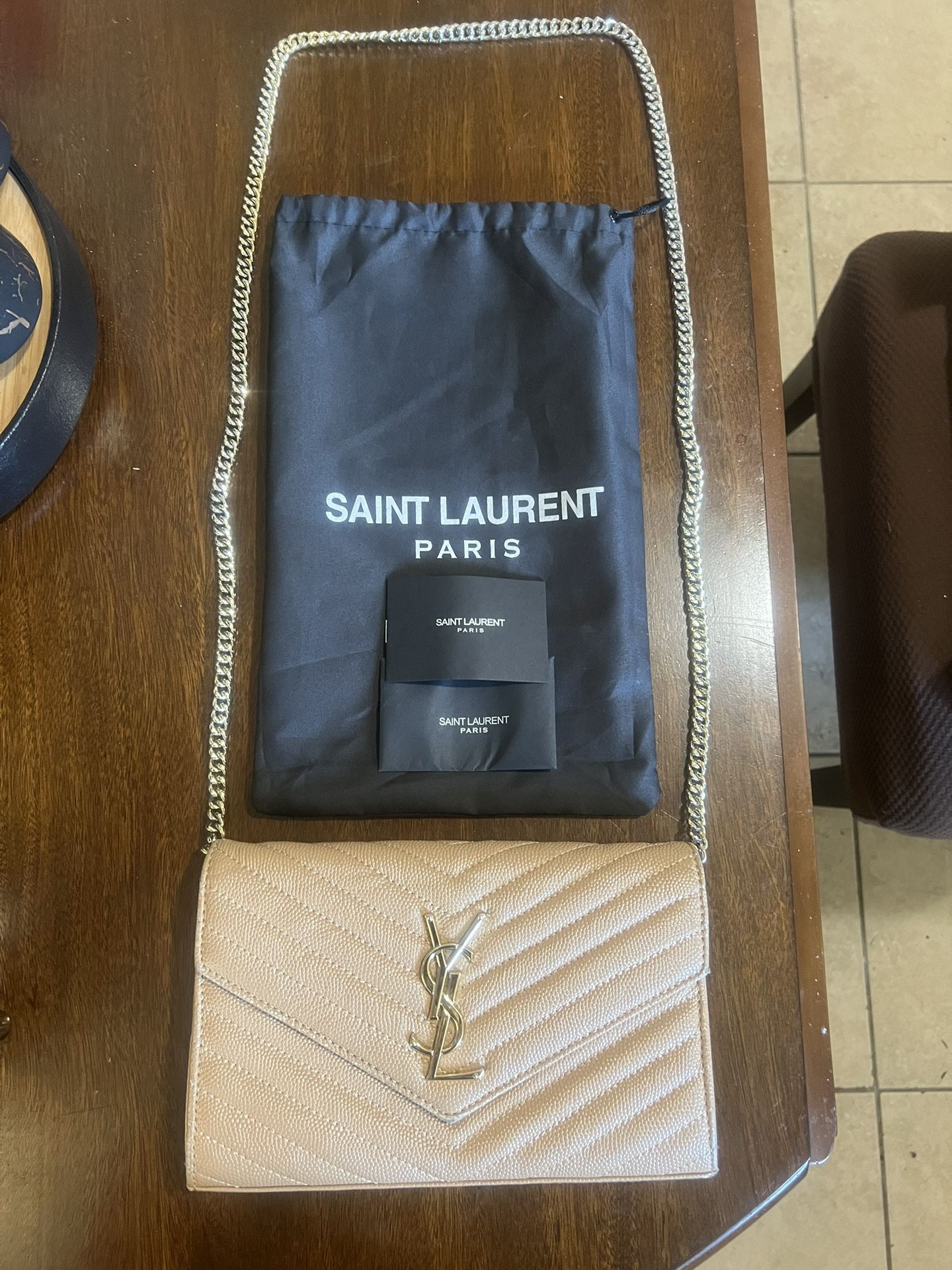 Saint Laurent  Classic Cassandre Chain Wallet in Grain De Poudre Leather  (Excellent Condition) 
