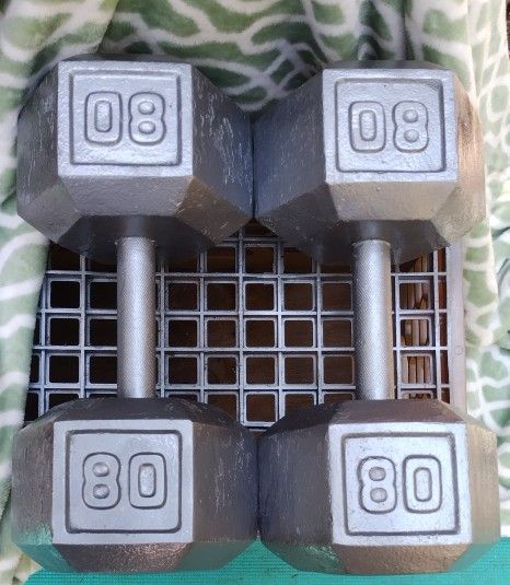 PAIR OF 80 LB. STEEL HEX DUMBBELLS