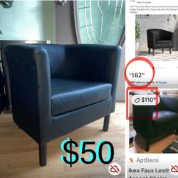 $50 IKEA barrel arm accent chair Faux leather Black in great condition size in pics