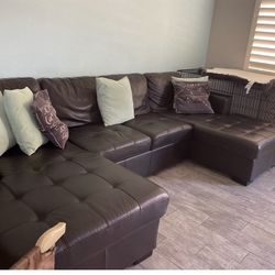 Dark Brown Leather Couch 