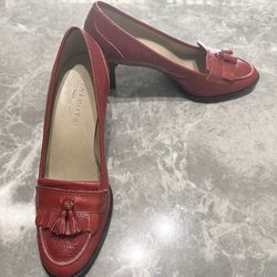 Talbots Women’s Red Brazilian Leather Heeled Career Loafers Size 7B
