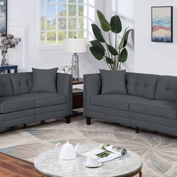 Brand New Charcoal/Biege/Blue 72" Sofa + 56" Loveseat 2PCs Set