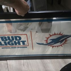 Bud Light and Miami Dolphins promotional item, specifically a beer bar mirror