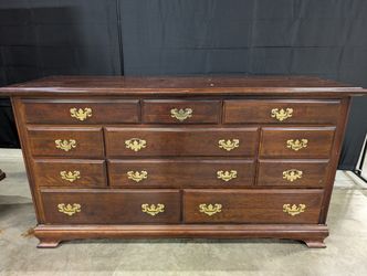Traditional Dark Wood Dresser with Brass Bail Pulls