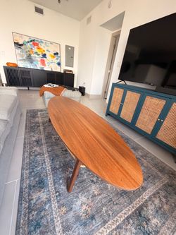 Surfboard-Shaped Walnut Wood Coffee Table