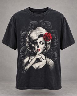 Marilyn Monroe Skull Rose Gothic Graphic T Shirt Black XL