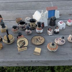 Lot of 36 Miniature Greek & Native-Inspired Pottery Figurines, Houses, & Artifacts

