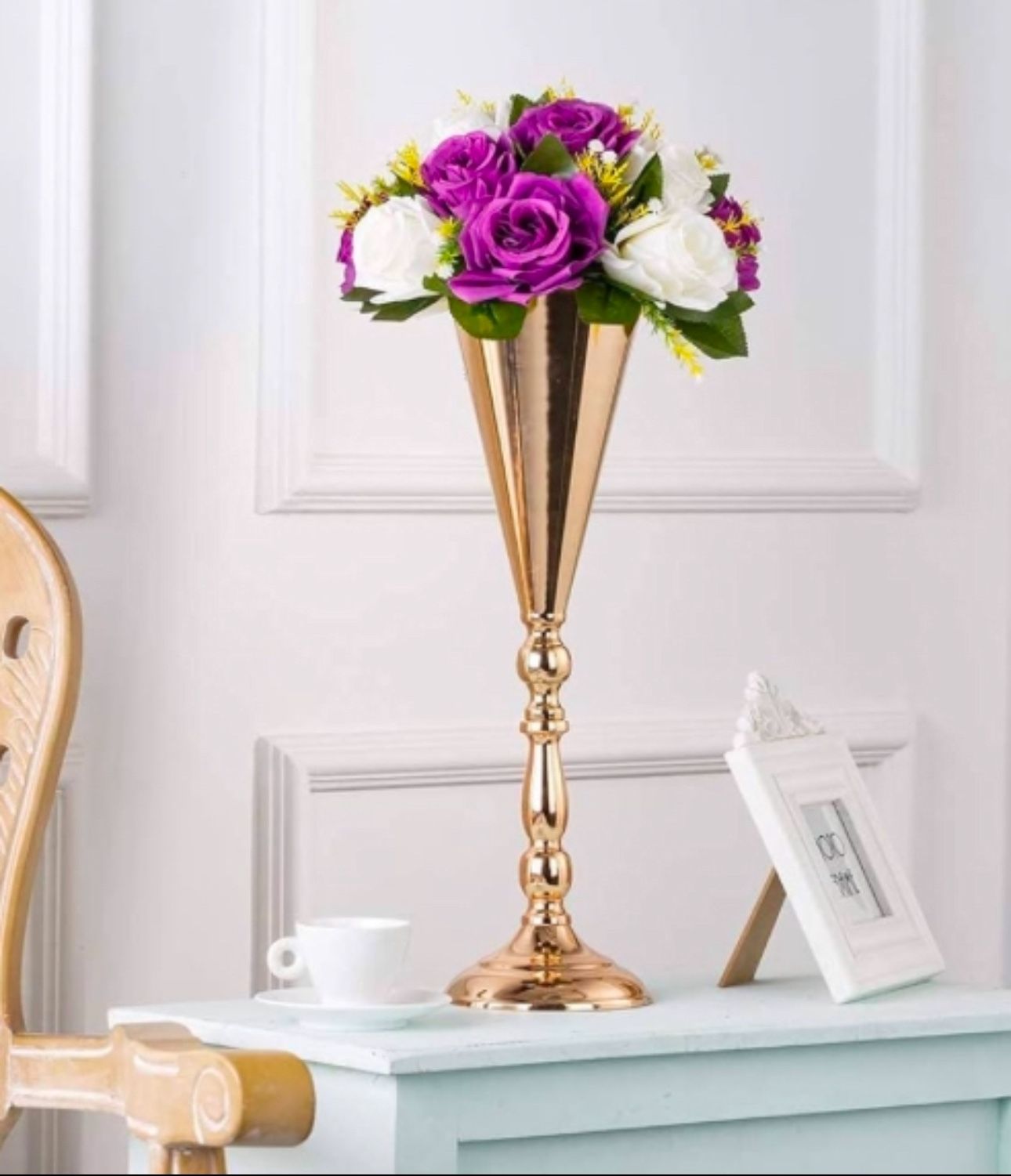 10 gold trumpet centerpieces 20”