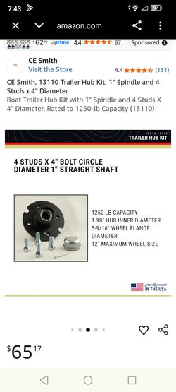 CE Smith Trailer Hub Kit 13110 4 lug