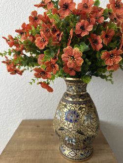 Brass Vase With Orange Flowers