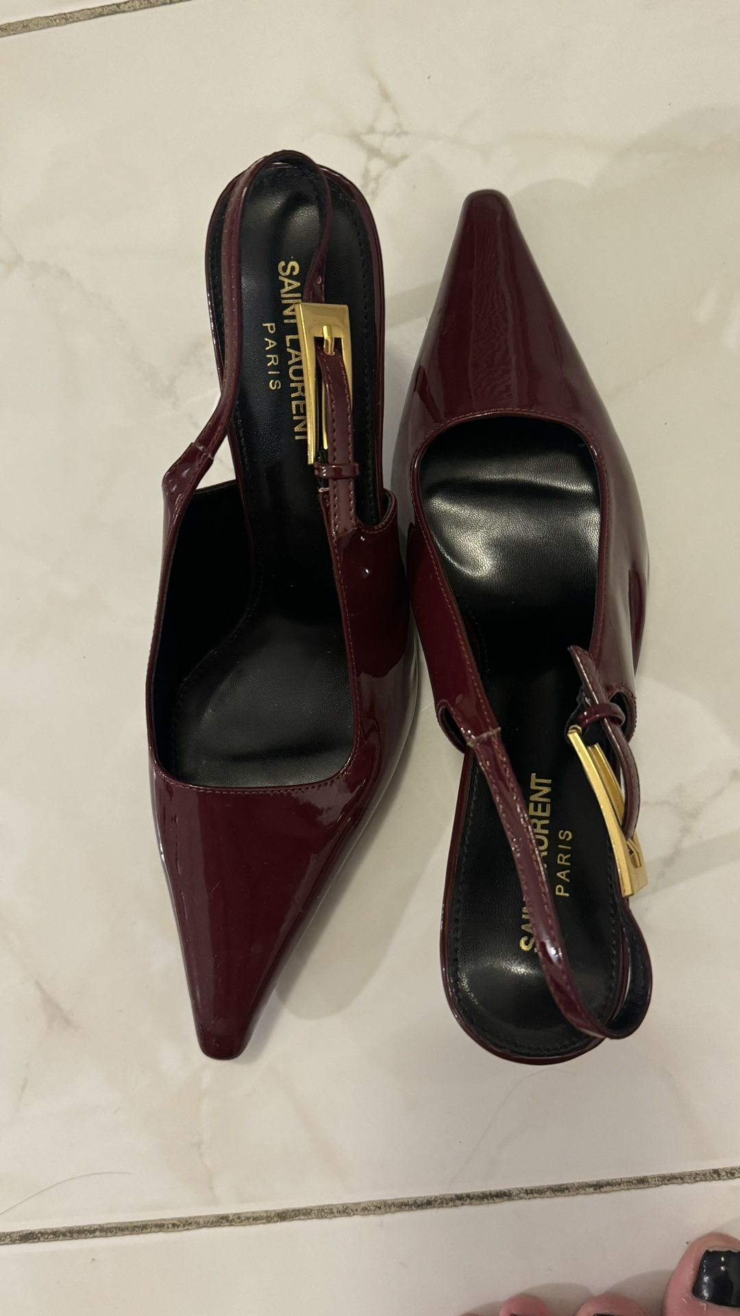 Saint Laurent High Heels LEE SLINGBACK PUMPS IN GLAZED LEATHER