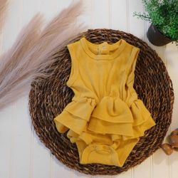Rachel Zoe Baby Girls 6-9M Yellow Ribbed Ruffle Romper