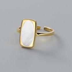 18k Gold Plated Over Solid 925 Sterling Silver Mother Of Pearl Open Ring