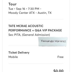 Tate Mcrae Concert Ticket