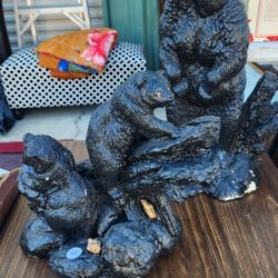 Vintage Black Bear Statues, Sculpture Made of Concrete 21" High and 13" Very Hard to Find