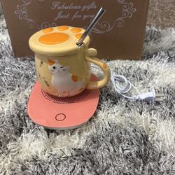 Ceramic Cat Mug Warmer Straw Set