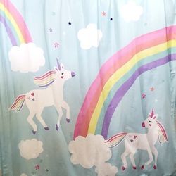 Pottery Barn Kids Unicorn Fabric Shower Curtain with Hooks 72in X 72in 
